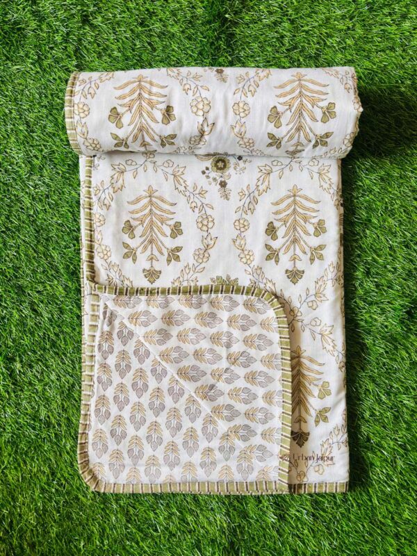 Floral Print Cotton Dohar for Single Bed - (60*90 inches) - Mustard - Urban Jaipur