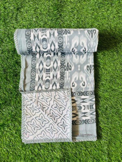 Ikat Print Cotton Single Bed Dohar / AC Blanket - Grey