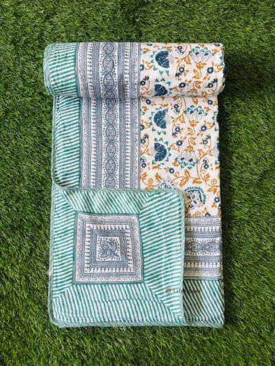 Leaf Print Mulmul Cotton Dohar for Single Bed - Blue - Urban Jaipur