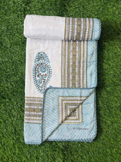 Paisley Print Cotton Dohar for Single Bed – Blue Floral & Reversible Design