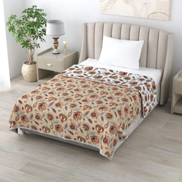 Single Bed Cotton Dohar For Summer - Petals Print (Reversible) - Brown