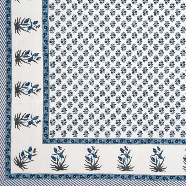 Elite - Blue Motifs King Size Block Print - Jaipuri Cotton Bedsheet