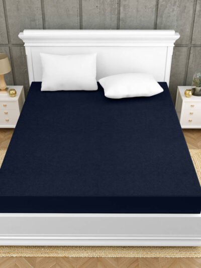 Elastic Fitted King Size Waterproof Cotton Mattress Protector (Terry Cotton) - Blue