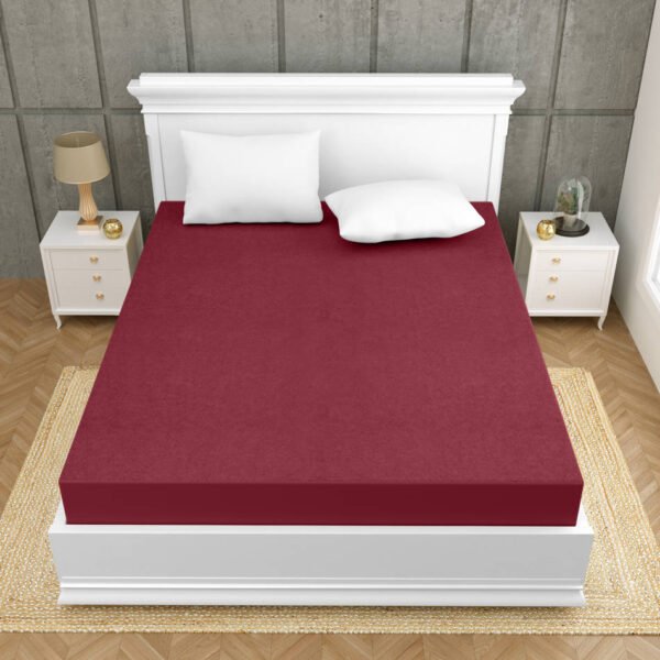 Elastic Fitted King Size Waterproof Cotton Mattress Protector (Terry Cotton) - Maroon