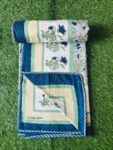 Floral Print Mulmul Cotton Dohar for Single Bed - Blue (Reversible)