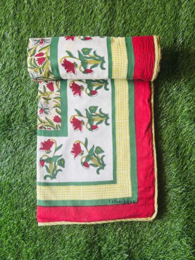 Floral Print Mulmul Cotton Dohar for Single Bed - Red (Reversible)