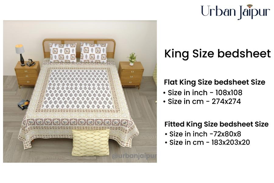 Size of king size bedsheet in inches and centimeter along with image of king size bedsheet 