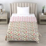 Floral Print Single Bed Cotton Dohar/AC Blanket (Reversible, 100% Cotton) - Multicolor