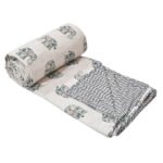 Elephant Print Single Bed Cotton Dohar (100% Cotton, Reversible)