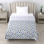 Floral Print Single Bed Cotton Dohar/AC Blanket (Reversible, 100% Cotton) - Blue