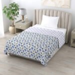 Floral Print Single Bed Cotton Dohar/AC Blanket (Reversible, 100% Cotton) - Blue