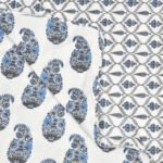 Leaf Print Single Bed Cotton Dohar (100% Cotton, Reversible) -Blue