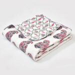 Leaf Print Single Bed Cotton Dohar (100% Cotton, Reversible) - Pink