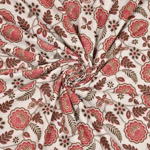 Flower Print Single Bed Cotton Dohar/AC Blanket (Reversible, 100% Cotton) - Red, Cream