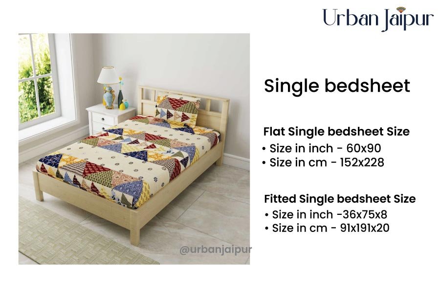 size of single bedsheet in inches and centimeter along with image of single bedsheet  