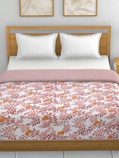 Leaf Print Double Bed Cotton Dohar (100% Cotton, Reversible) – Orange