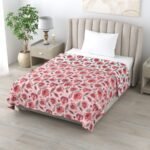 Single Bed Cotton Dohar For Summer - Petals Print (Reversible) - Pink, White