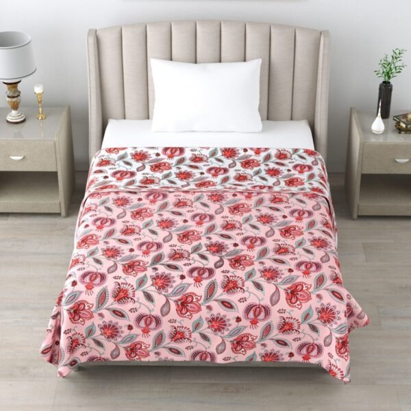 Single Bed Cotton Dohar For Summer - Petals Print (Reversible) - Pink, White