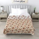 Double Bed Cotton Dohar For Summer - Petals Print (Reversible) - Mustard, White