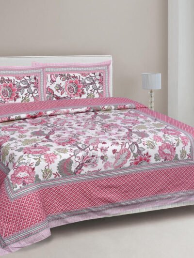 Ethnic Jaipuri- Mulmul Cotton Dohar Bedding Set (Rose Pink)