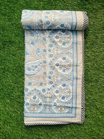 Paisley Print Mulmul Cotton Dohar for Single Bed - (60*90 inches) - Blue - Urban Jaipur