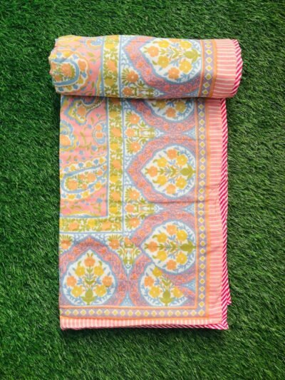 Paisley Buta Print Mulmul Cotton Dohar for Single Bed - (60*90 inches) - Pink - Urban Jaipur