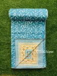 Leaf Print Mulmul Cotton Dohar for Single Bed - Blue - Urban Jaipur