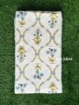 COTTON MULMUL FLORAL JAAL AC DOHAR BLANKET- BLUE, YELLOW