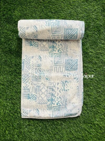 Geometric Print Double Bed Cotton Dohar (Reversible) - Blue
