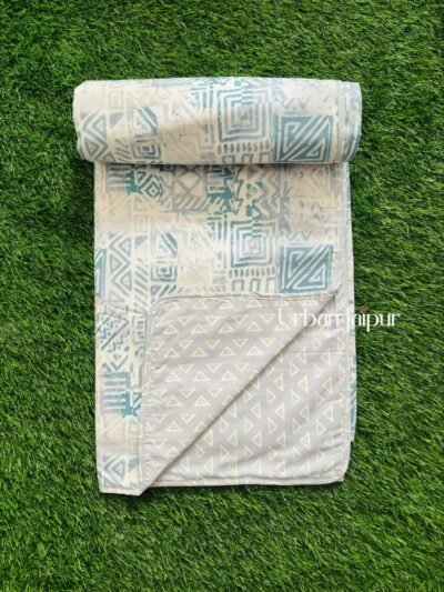 Geometric Print Double Bed Cotton Dohar (Reversible) - Blue