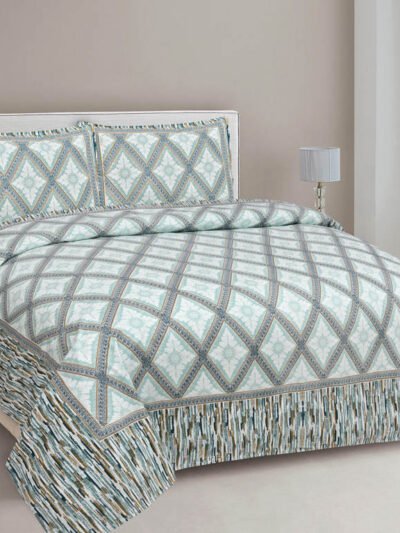 Blossom- Jaipuri Double Bedsheet, Geometric - Spanish Green