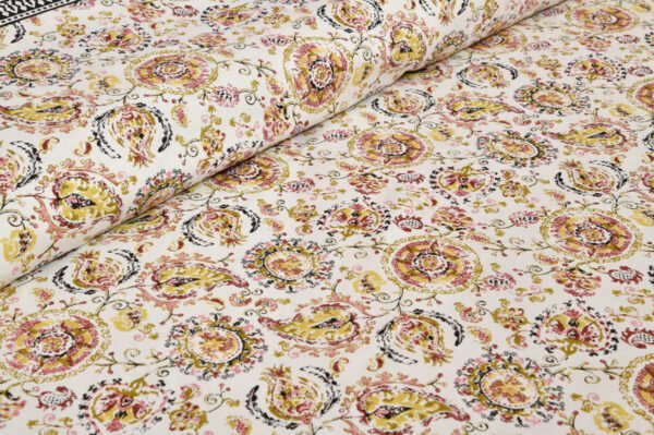 Jaipuri Floral Double Bedsheet - Pink, Yellow