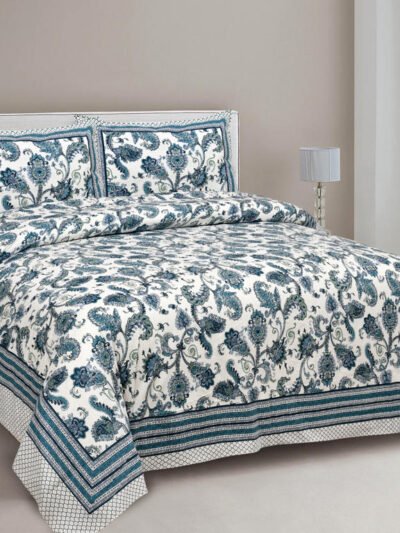 Blossom- Mulmul Cotton Dohar Bedding Set (Indigo Blue)