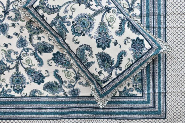 Blossom- Jaipuri Double Bedsheet, Petals - Blue, White