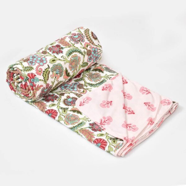 Floral Print Single Bed Cotton Dohar/AC Blanket (Reversible, 100% Cotton) - Multicolor