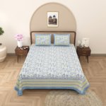 Cosmo - 210 TC Double Bedsheet with 2 Pillow Covers (100% Cotton, Blue)