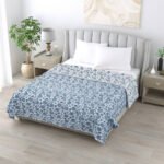 Floral Print Double Bed Cotton Dohar/AC Blanket (Reversible, 100% Cotton) - Blue