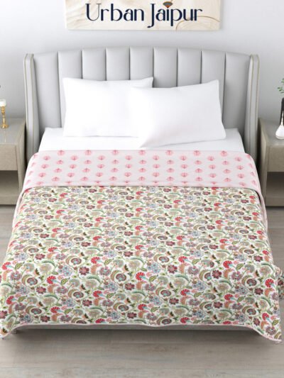 Floral Print Double Bed Cotton Dohar/AC Blanket (Reversible, 100% Cotton) - Multicolor