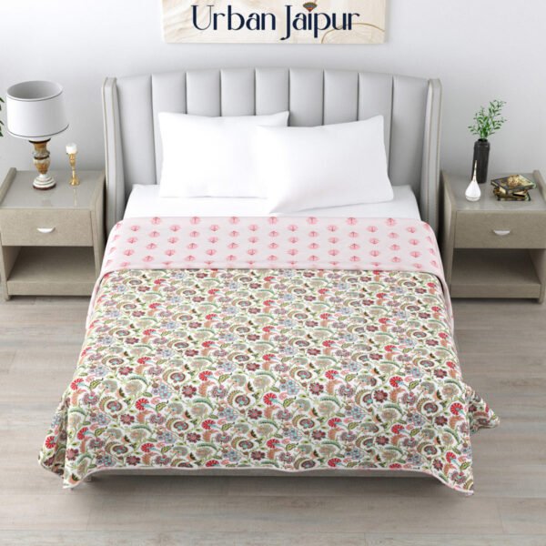 Floral Print Double Bed Cotton Dohar/AC Blanket (Reversible, 100% Cotton) - Multicolor
