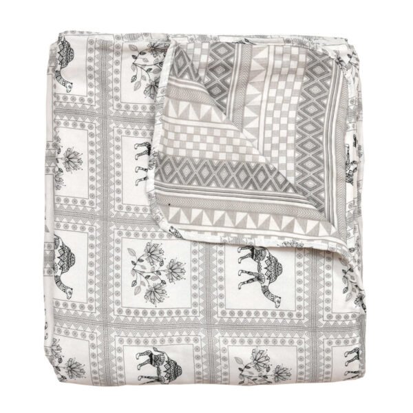 Elephant Print Double Bed Cotton Dohar (100% Cotton, Reversible) – Grey, Black