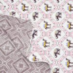 Camell Elephant Print Double Bed Cotton Dohar (100% Cotton, Reversible) - Pink, Grey - displaying both sides at once