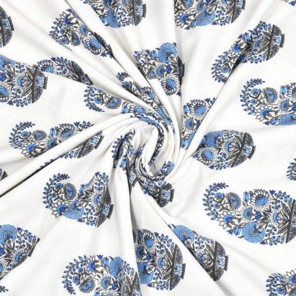 Leaf Print Double Bed Cotton Dohar (100% Cotton, Reversible) -Blue