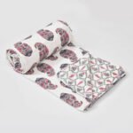 Leaf Print Double Bed Cotton Dohar (100% Cotton, Reversible) -Pink, Gray
