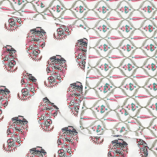 Leaf Print Double Bed Cotton Dohar (100% Cotton, Reversible) -Pink, Gray