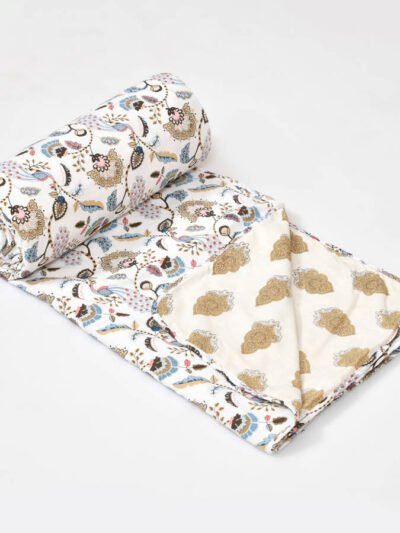 Leaf Print Double Bed Cotton Dohar (100% Cotton, Reversible) -multicolor