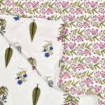 Handblock Leaf Print (100% Cotton, Reversible) Double Bed Dohar - Green, Pink
