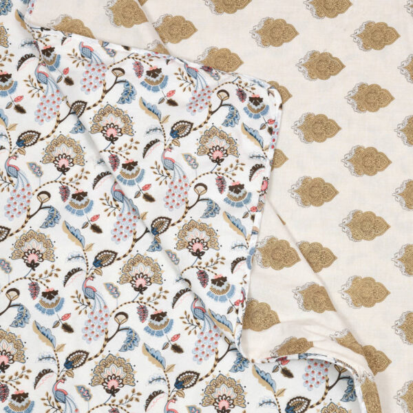 Leaf Print Double Bed Cotton Dohar (100% Cotton, Reversible) -multicolor