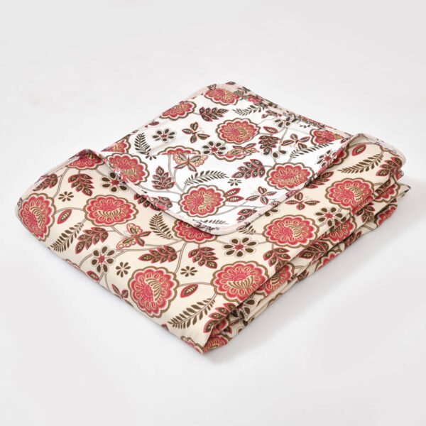 Floral Print Double Bed Cotton Dohar/AC Blanket (Reversible, 100% Cotton) - Red, Brown
