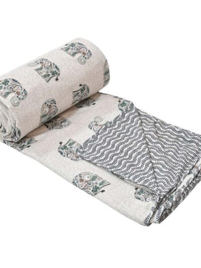 Elephant Print single Bed Cotton Dohar (100% Cotton, Reversible)