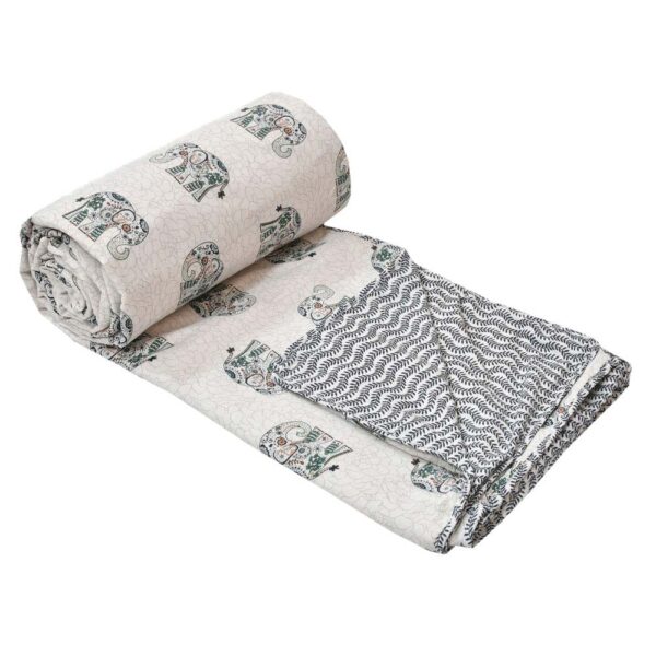 Elephant Print single Bed Cotton Dohar (100% Cotton, Reversible)